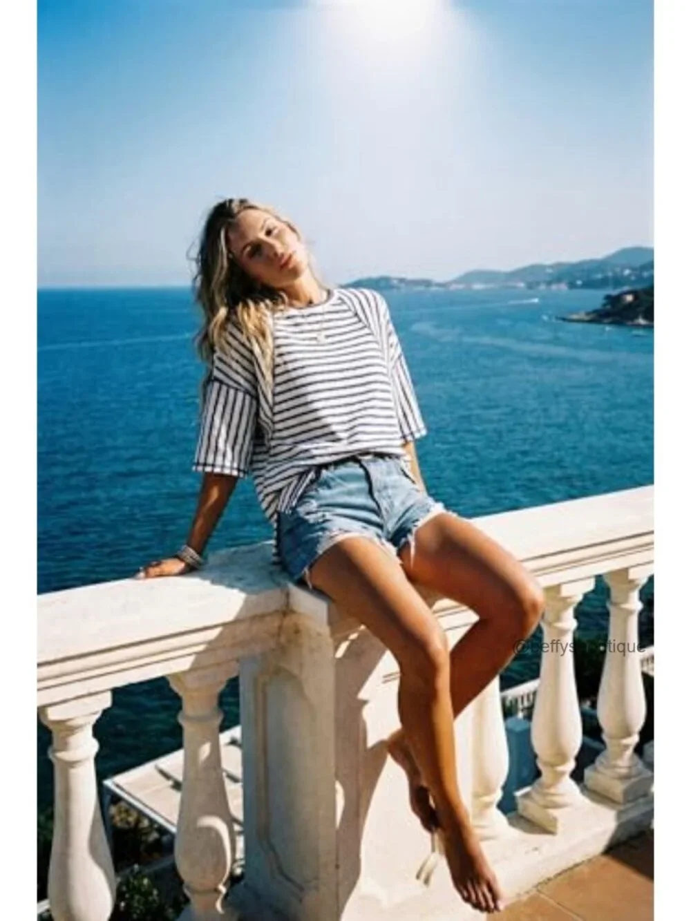 Oversized Striped Color Block Short Sleeve Crewneck Tee T-Shirt Women Casual